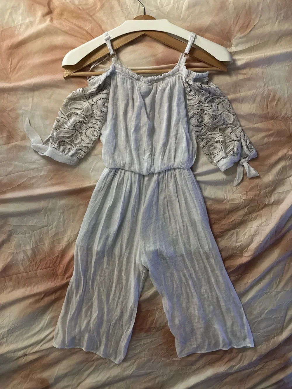 by & by girl | Big Girl White Lace Wide Leg Dressy Pants Jumpsuit | Size 10/12Y